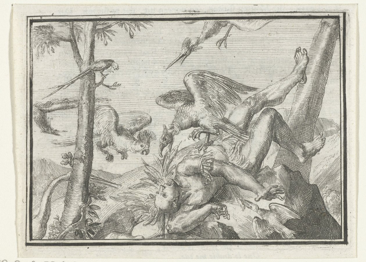 Titelsida för pamfletten: De Geplukte Tapoeijer, 1702 De Plukte Tapoeijer (titel på objekt) Esopus in Europe (serietitel) av Romeyn de Hooghe