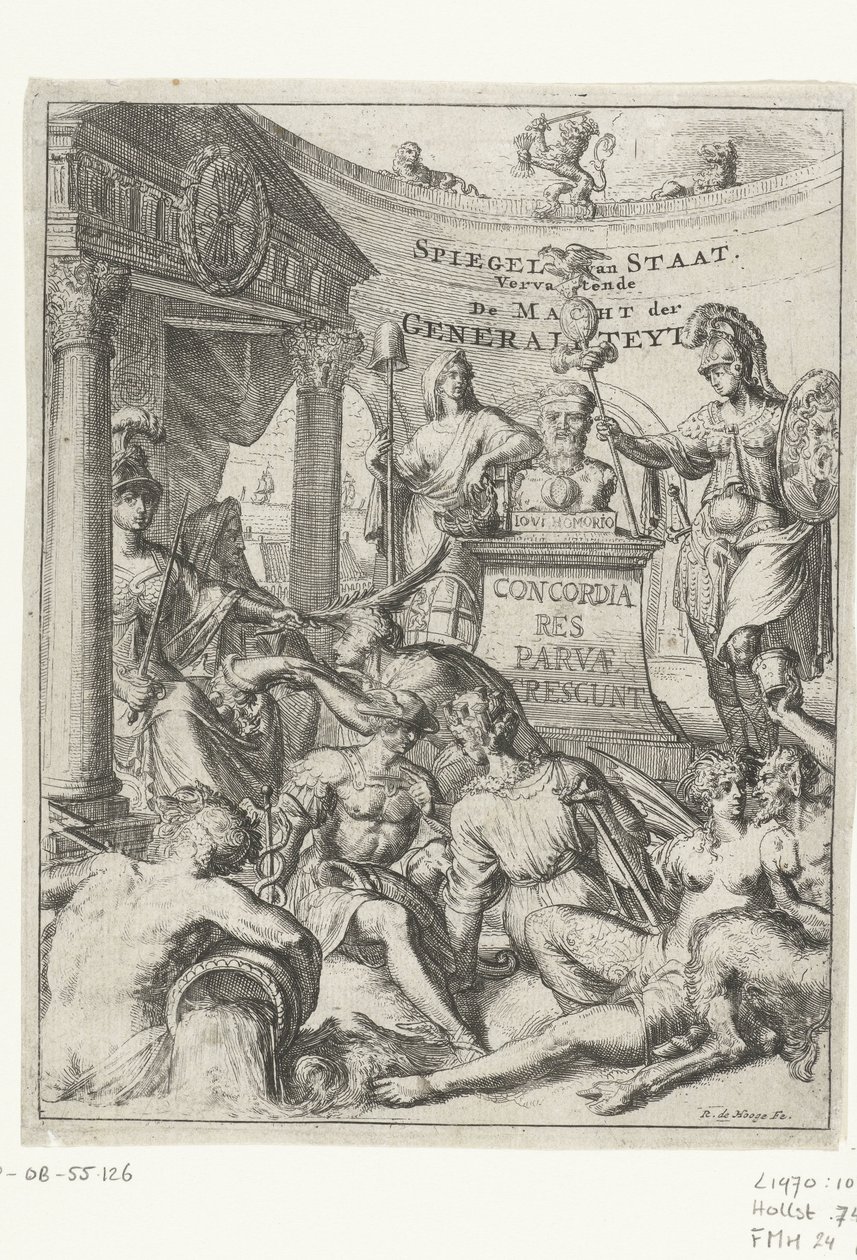 Titeltryck för del 2 av "Mirror of State" av Romeyn de Hooghe Mirror of State. Innehåller De Macht der Generaliteyt (titel på objekt) av Romeyn de Hooghe