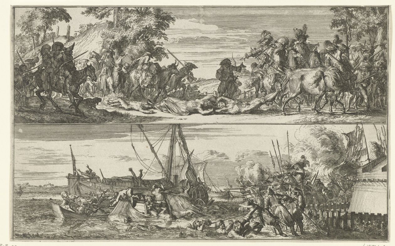 Två skildringar av franska grymheter, 1672 av Romeyn de Hooghe