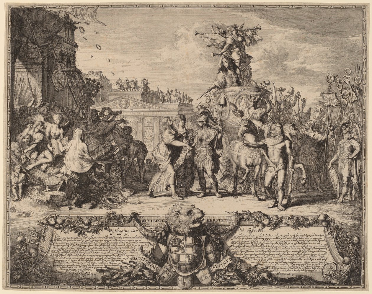 Uytrecht Restores (Recapture of Utrecht, 1673) av Romeyn de Hooghe