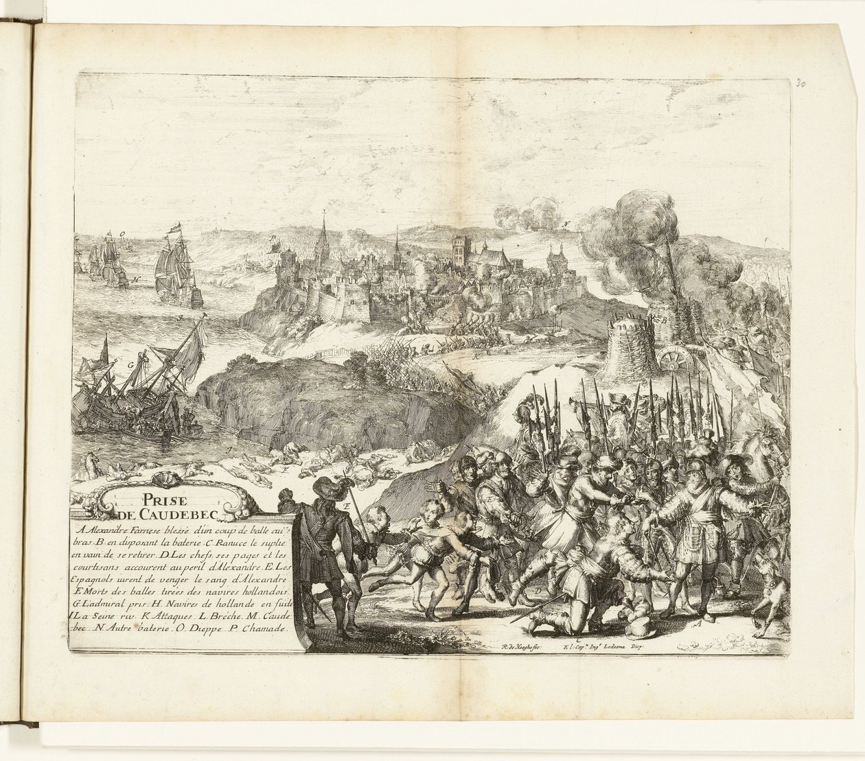 Verovering van Caudebec, 1592 Capture of Caudebec (titel på objekt) Wars of Flanders (serietitel) av Romeyn de Hooghe