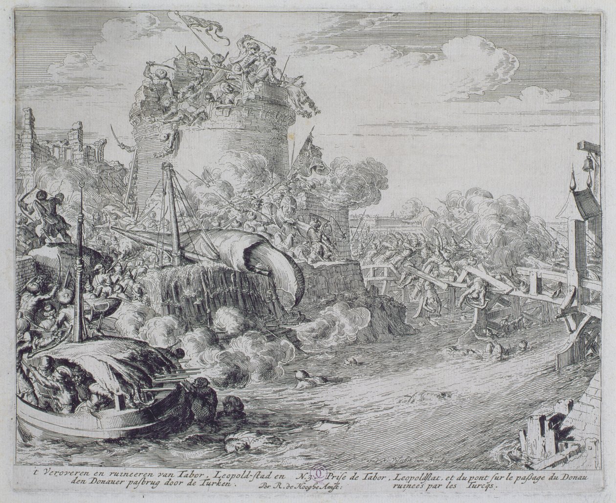 Vienna Print Cycle, erövrar Tabor Island i utkanten av Leopoldstadt, 1683 av Romeyn de Hooghe