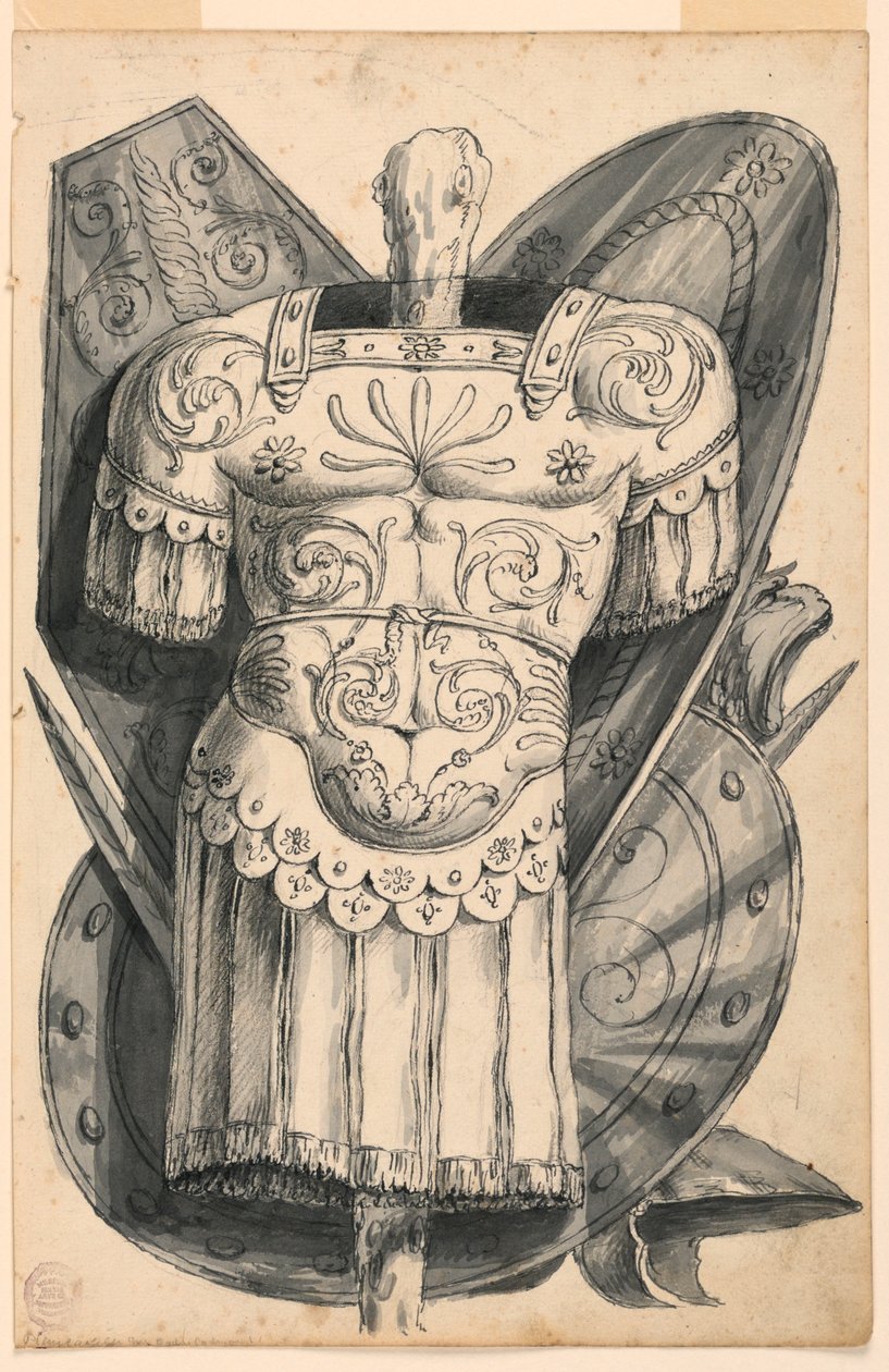 Teckning, Trofé med vapen, 1830-1850 av Romolo Achille Liverani