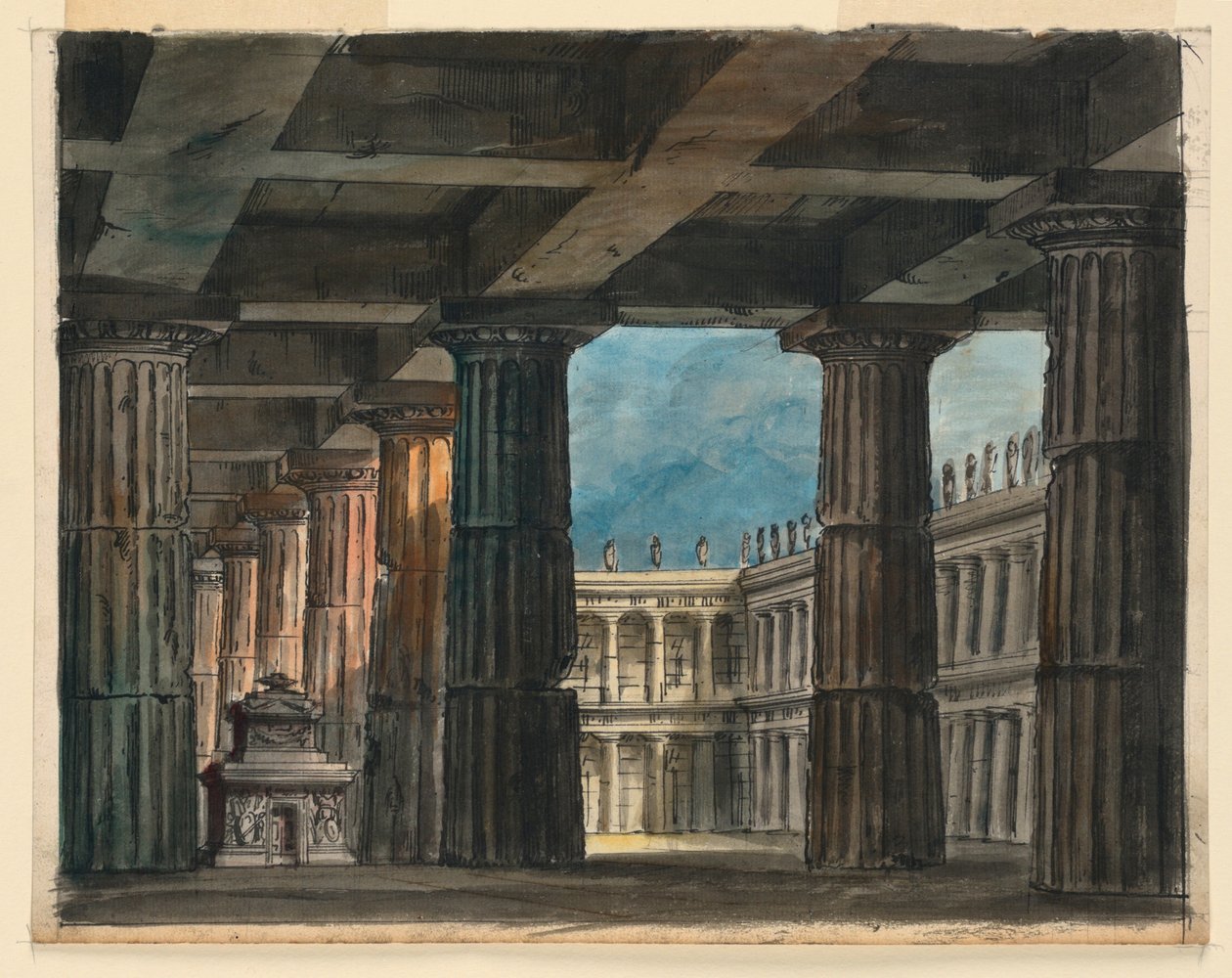 Scenografi, klassisk loggia och innergård av Romolo Achille Liverani