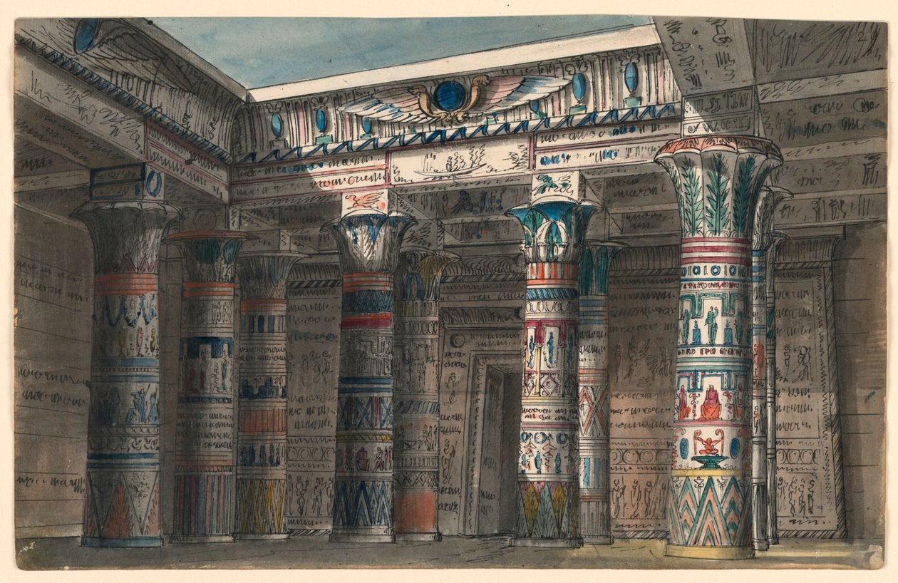Scenografi, egyptisk innergård av Romolo Achille Liverani