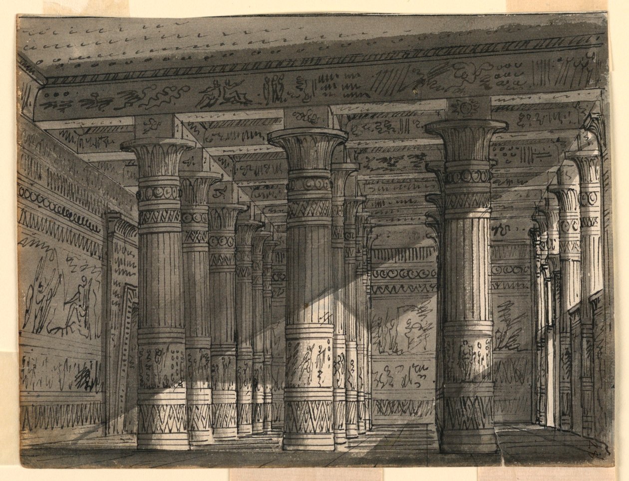 Scenografi, egyptisk sal med kolumner av Romolo Achille Liverani