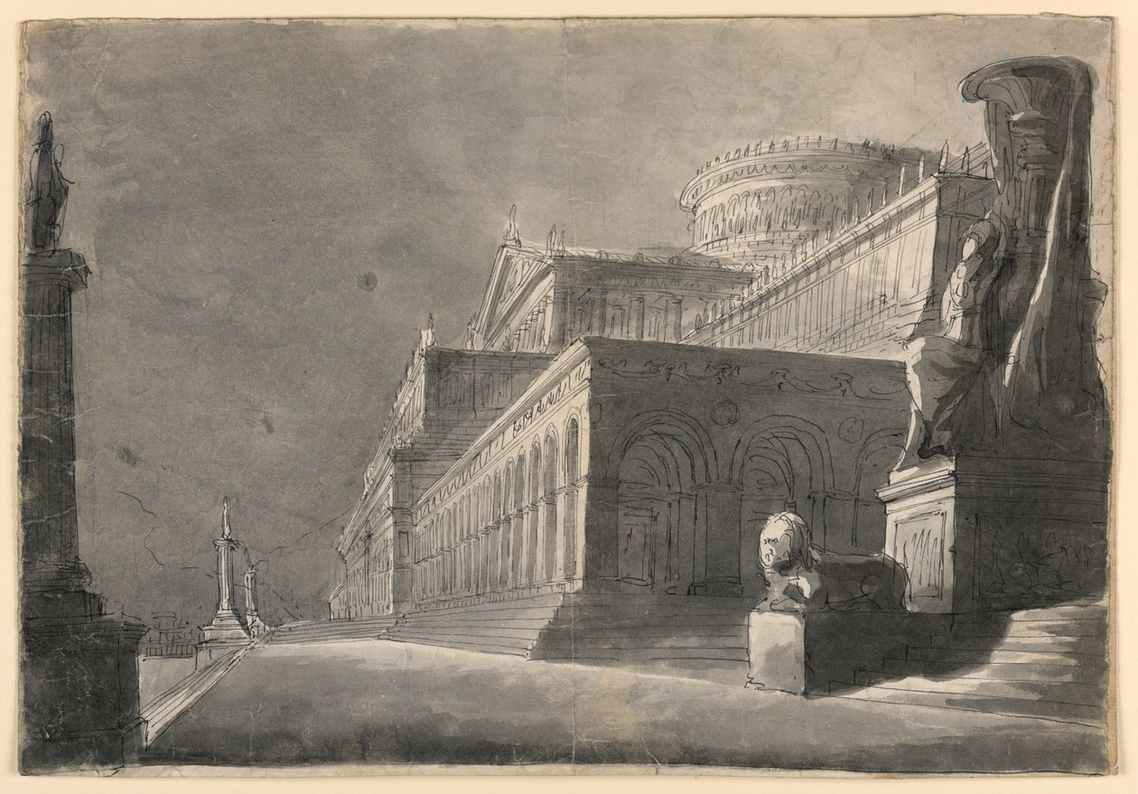 Scendesign, exteriör av Enormous Palace av Romolo Achille Liverani