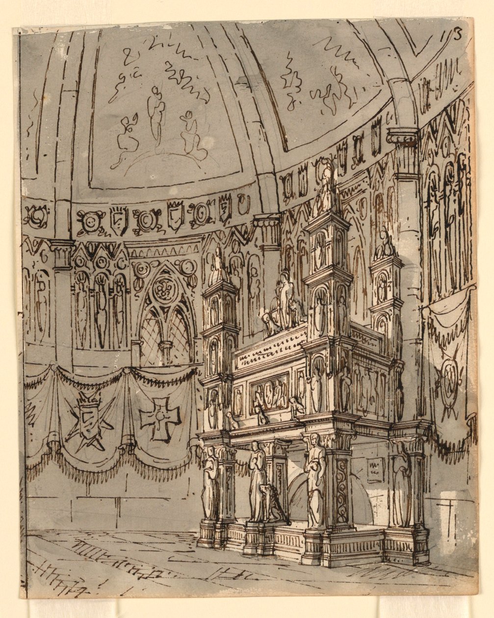 Scenografi, interiör av gotiska kyrkan av Romolo Achille Liverani