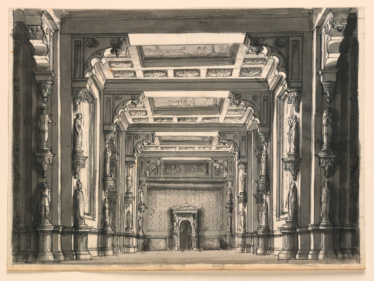 Scenografi, interiör av Gothic Hall av Romolo Achille Liverani