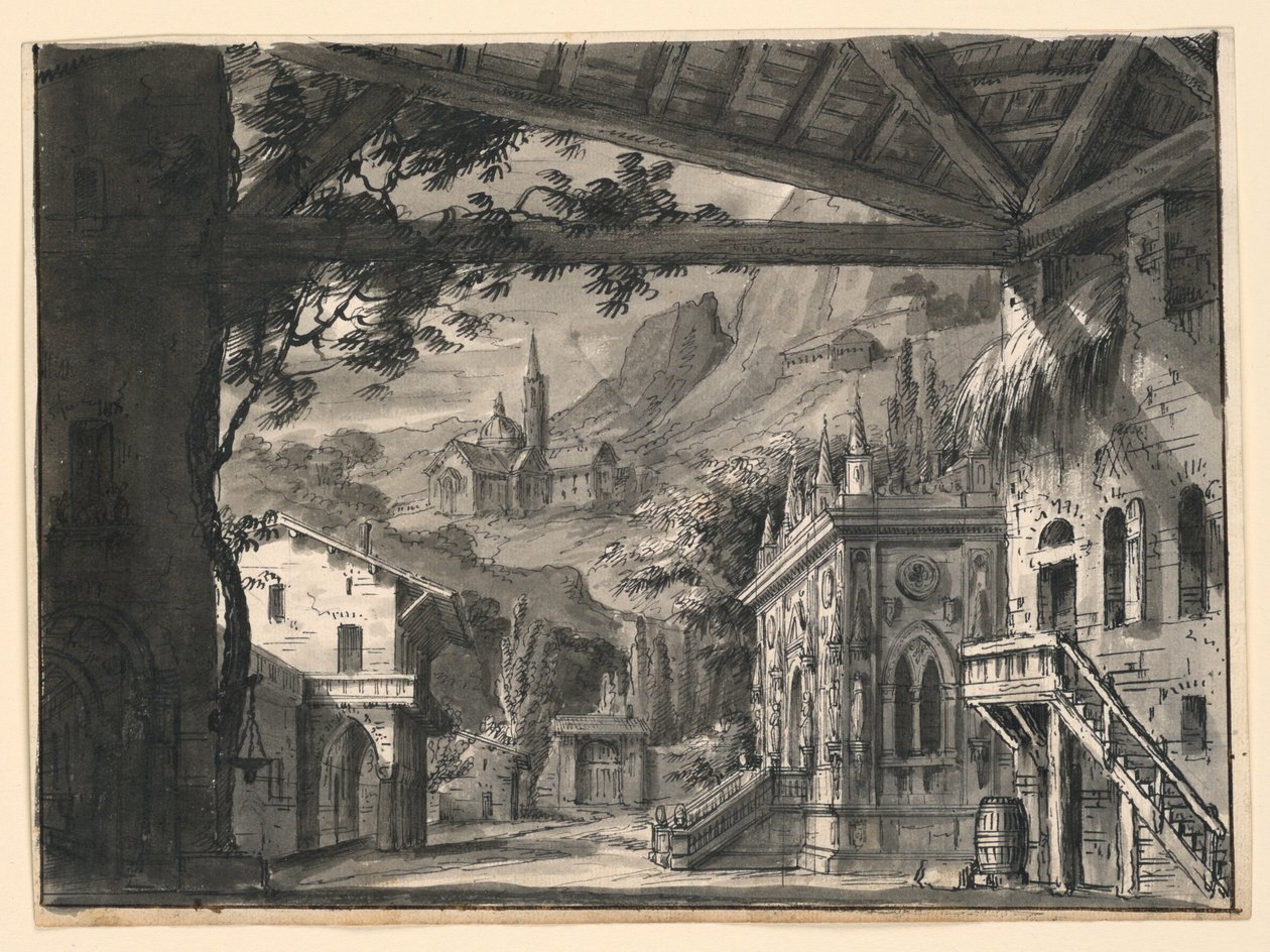 Scenografi: Village in Hilly Landscape, för L