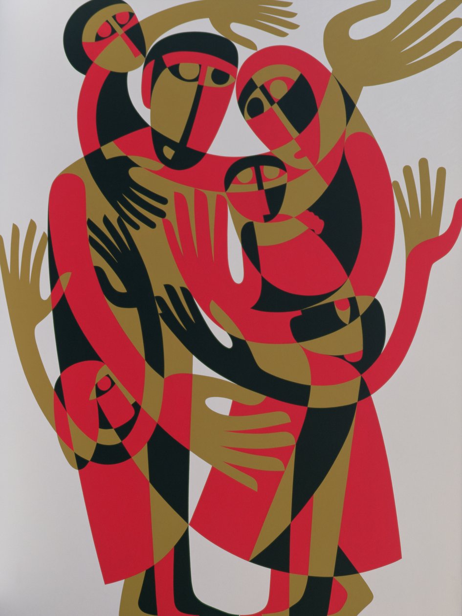 Alla människor är födda fria och lika i värdighet och rättigheter, 1998 (akryl ombord) av Ron Waddams