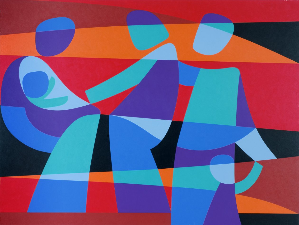 Lär oss att sitta still, 1989 (akryl ombord) av Ron Waddams