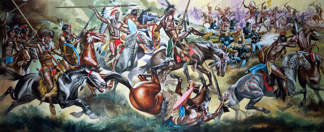 Slaget mellan indianer och soldater (gouache på papper) av Ron Embleton