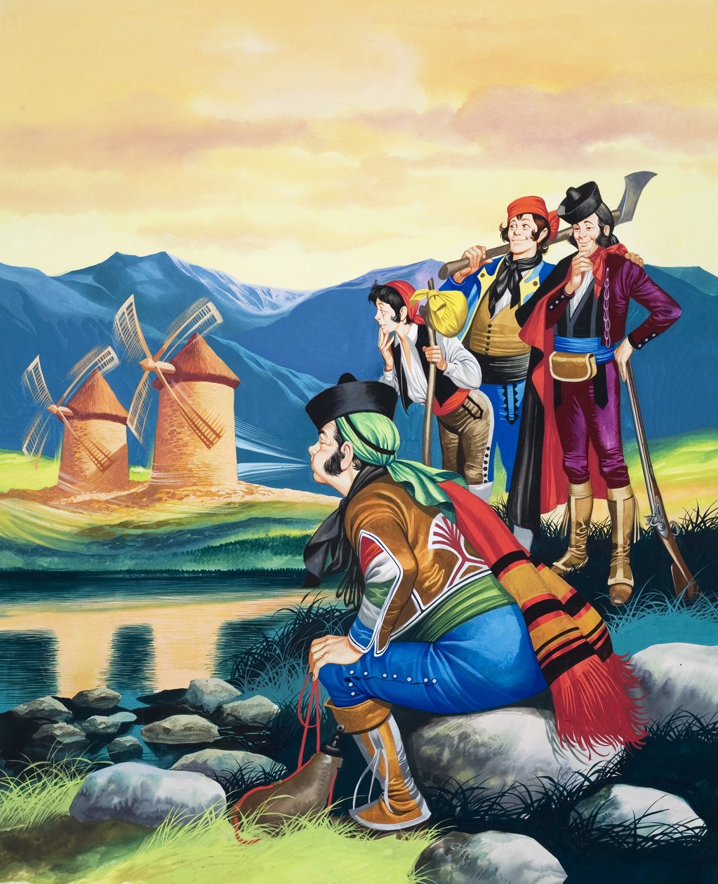 Blåsande väderkvarnssegel, illustration från "Michael and the Mighty Men" (gouache på papper) av Ron Embleton