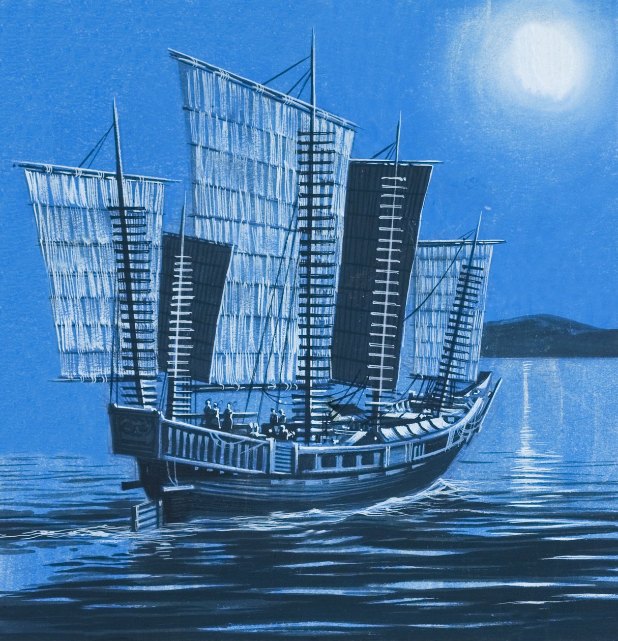 Kinesiskt skepp (gouache på papper) av Ron Embleton