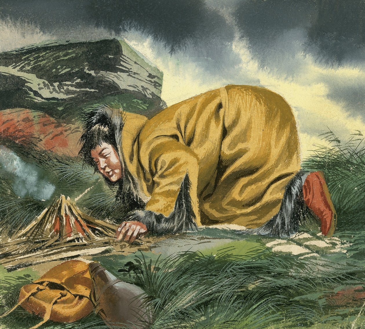 Marco Polo, hopkrupen över en eld av Ron Embleton