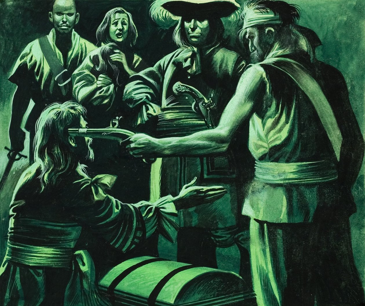 Sir Henry Morgan och skattkistan (gouache på papper) av Ron Embleton