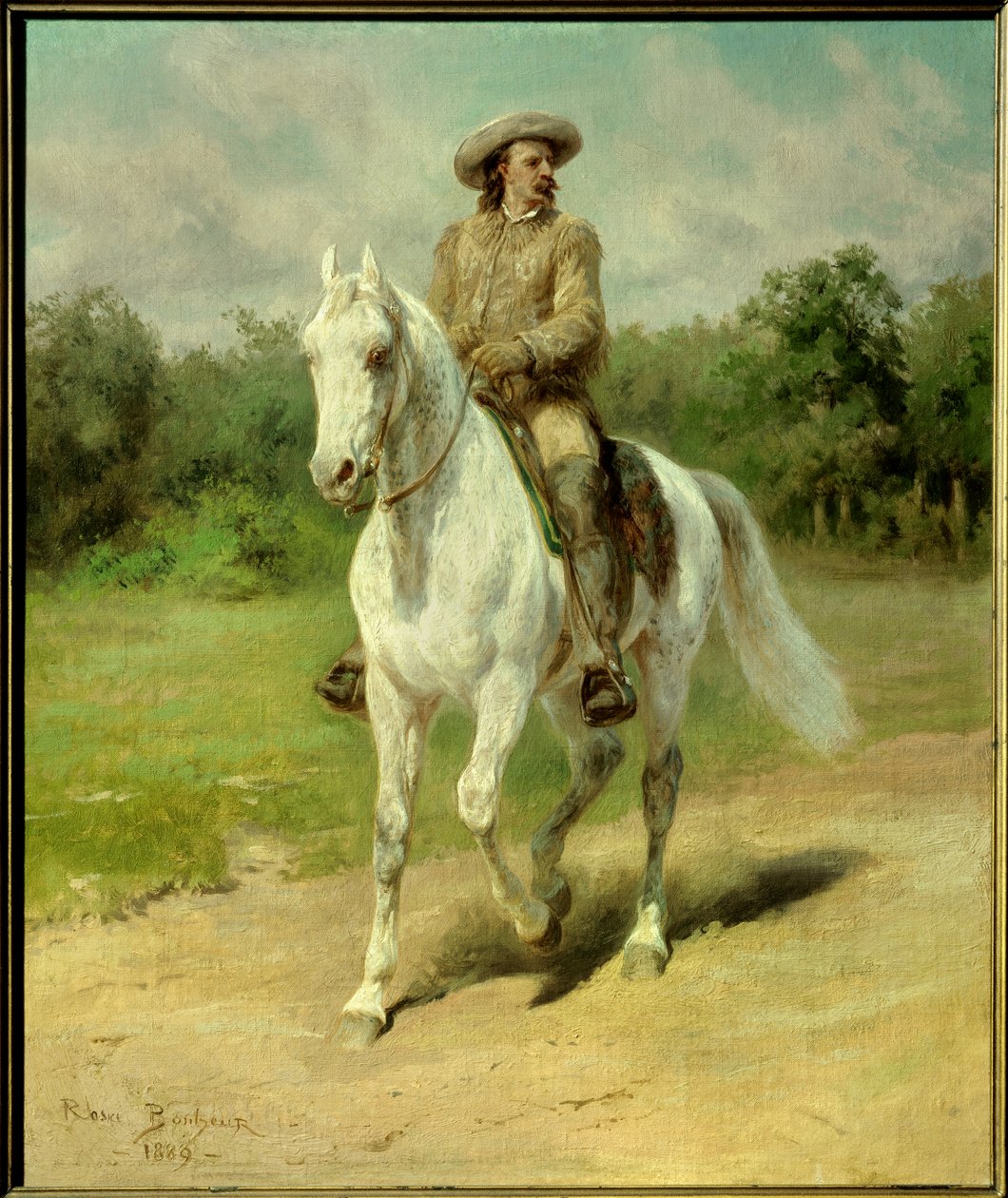 Porträtt av William Frederic Cody (1846-1917), känd som Buffalo Bill, amerikansk soldat, äventyrare och skådespelare. Målning av 1889 av Rosa Bonheur (1822-1899). Cody, Buffalo Bill Historical Center. - Porträtt av William Frederick Cody (1846-1917), nick av Rosa Bonheur