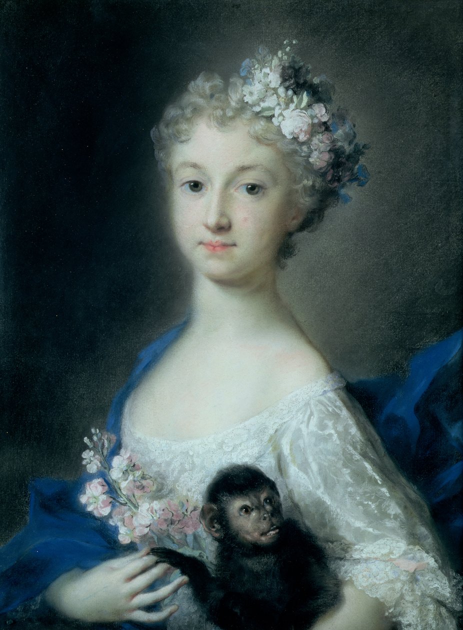 Flicka som håller en apa (pastell) av Rosalba Giovanna Carriera