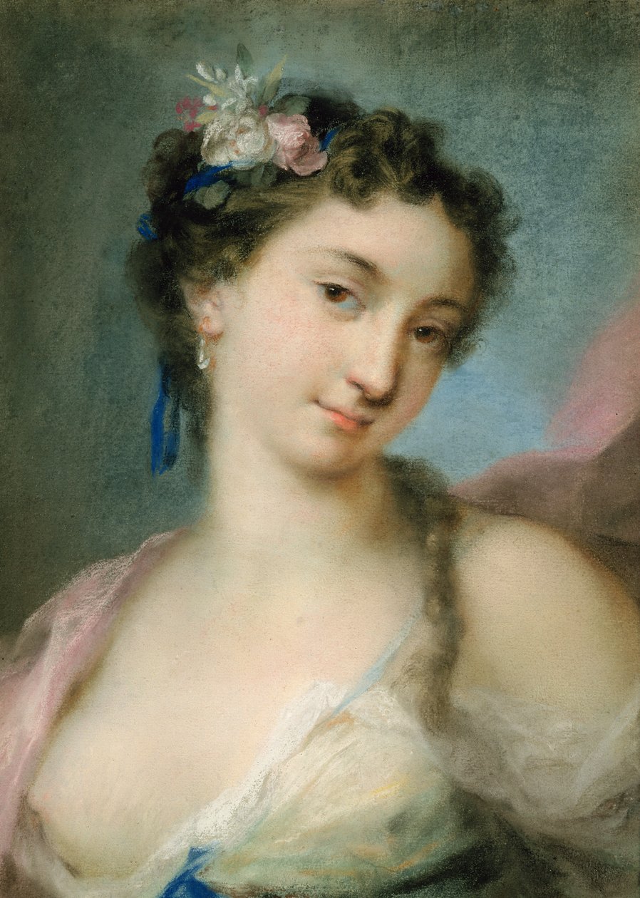 Porträtt av en dam som flora (pastell på papper) av Rosalba Giovanna Carriera