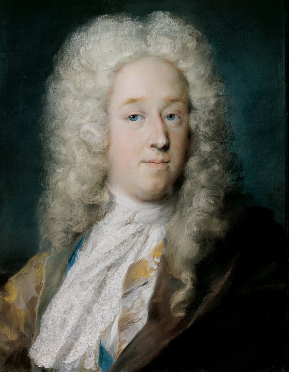 En gentleman i en guldmönstrad kappa och violettbrun cape av Rosalba Carriera