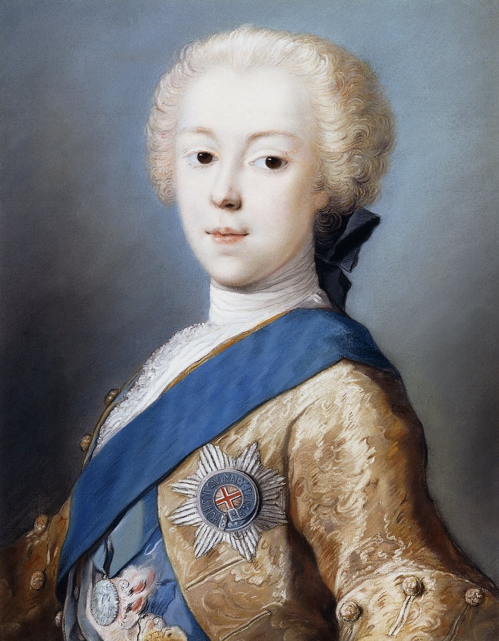 Porträtt av prins Charles Edward Stuart, bystlängd, i profil till vänster, av Rosalba Giovanna Carriera