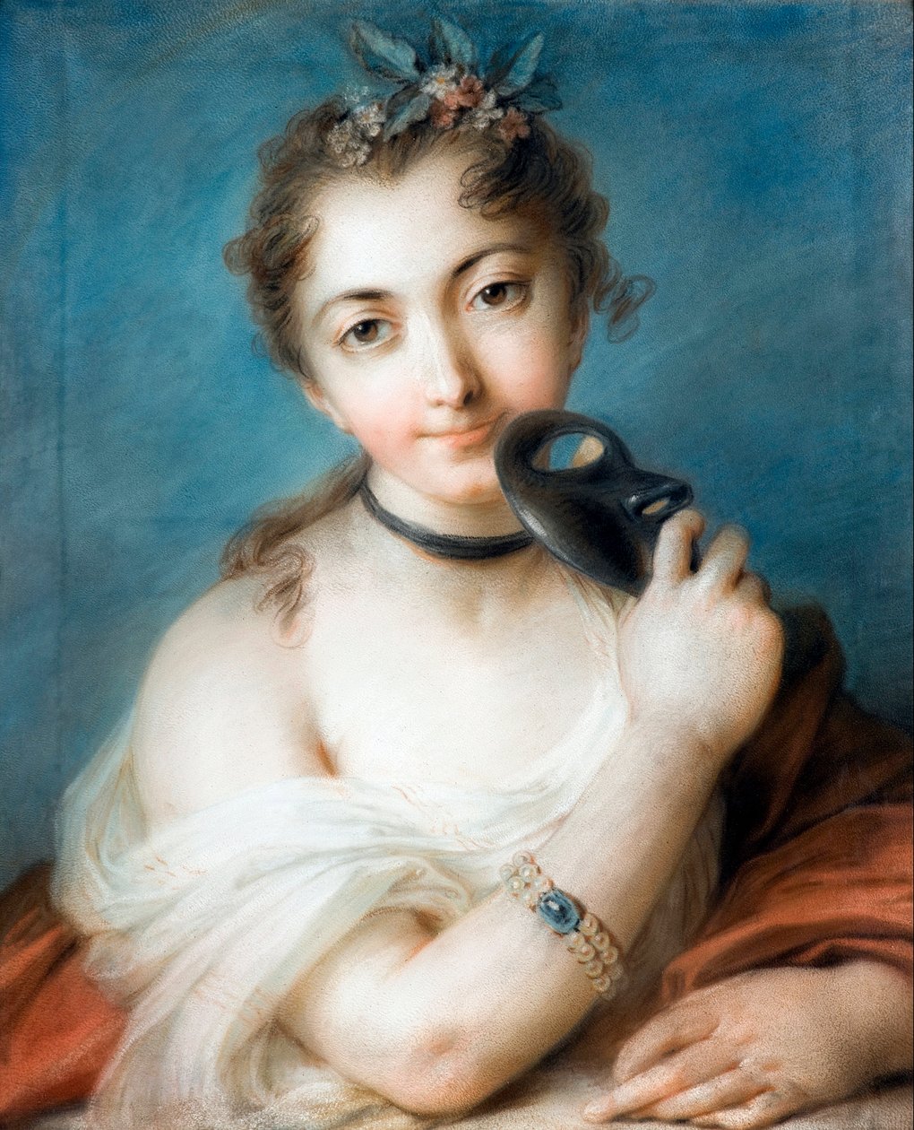 Porträtt av en kvinna med mask Målning av Rosalba Carriera (1675-1757) 1700-tal Privat samling av Rosalba Giovanna Carriera