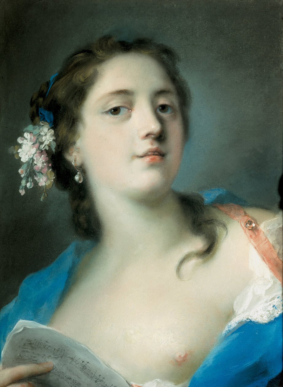 Sångerskan Faustina Bordoni 1697-1781 med musikmusik, ca. 1725 av Rosalba Giovanna Carriera