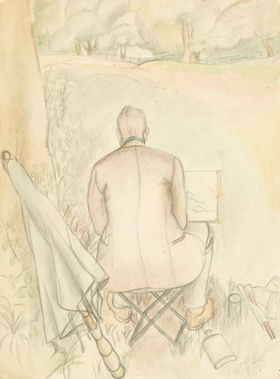 Porträtt av konstnärens make, Reginald Brill, skiss, ca 1930 (wc och penna på papper) av Rosalie Brill