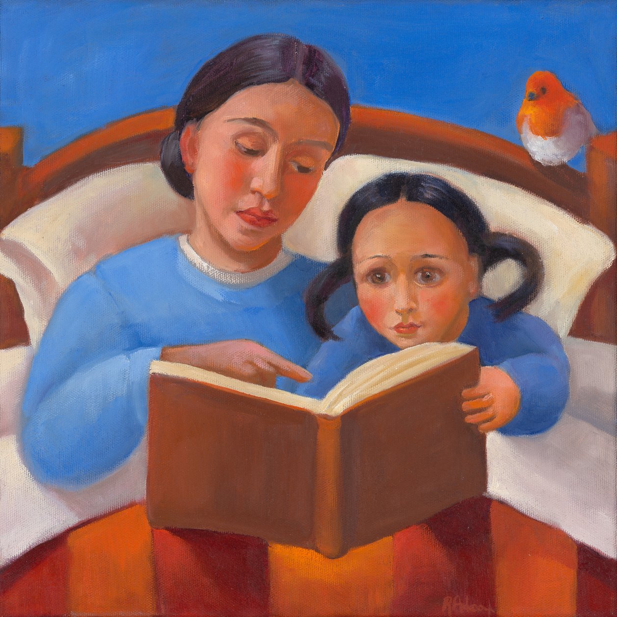 Bedtime Story, 2022 (olja på duk) av Rosemarie Adcock