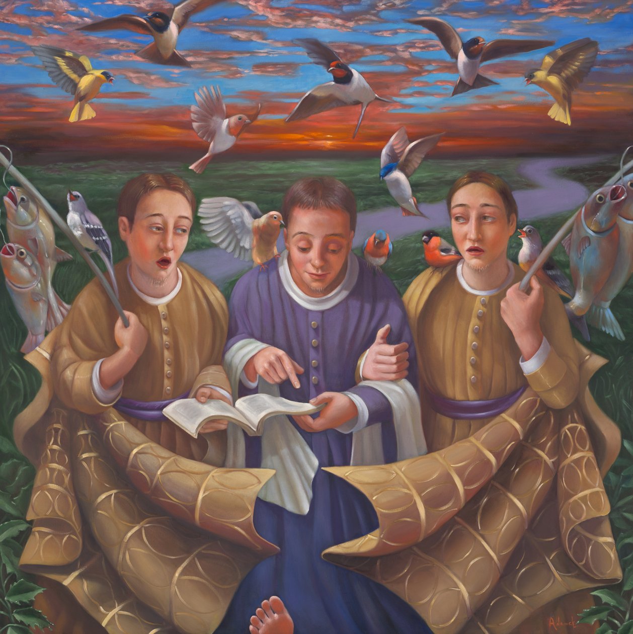 Vägen till Emmaus, 2009 (olja på duk) av Rosemarie Adcock