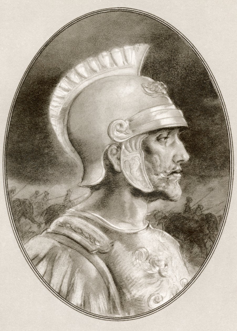 Ashoka, död 232 f.Kr., alias Ashoka den store. Indiska kejsaren under Mauryadynastin. Illustration av Gordon Ross, amerikansk konstnär och illustratör (1873-1946), från Living Biographies of Famous Rulers. av Ross Gordon