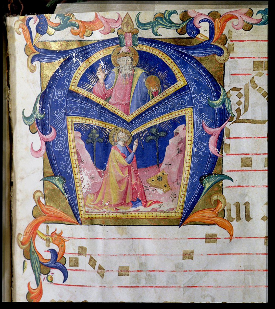 Corale / Graduale nr.5 Historikert initial "A" som visar kung David och Gud Fadern av Rossello Franchi