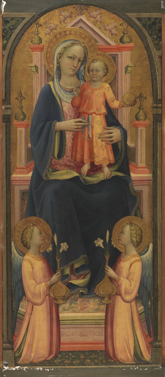 Jungfru och barn på tronen, med två änglar, c.1420-25 av Rossello di Jacopo Franchi