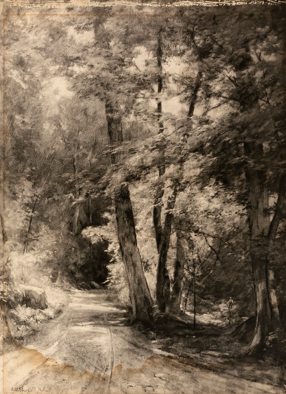 Fotogravyr av målning av en skogsscen av Roswell Morse Shurtleff
