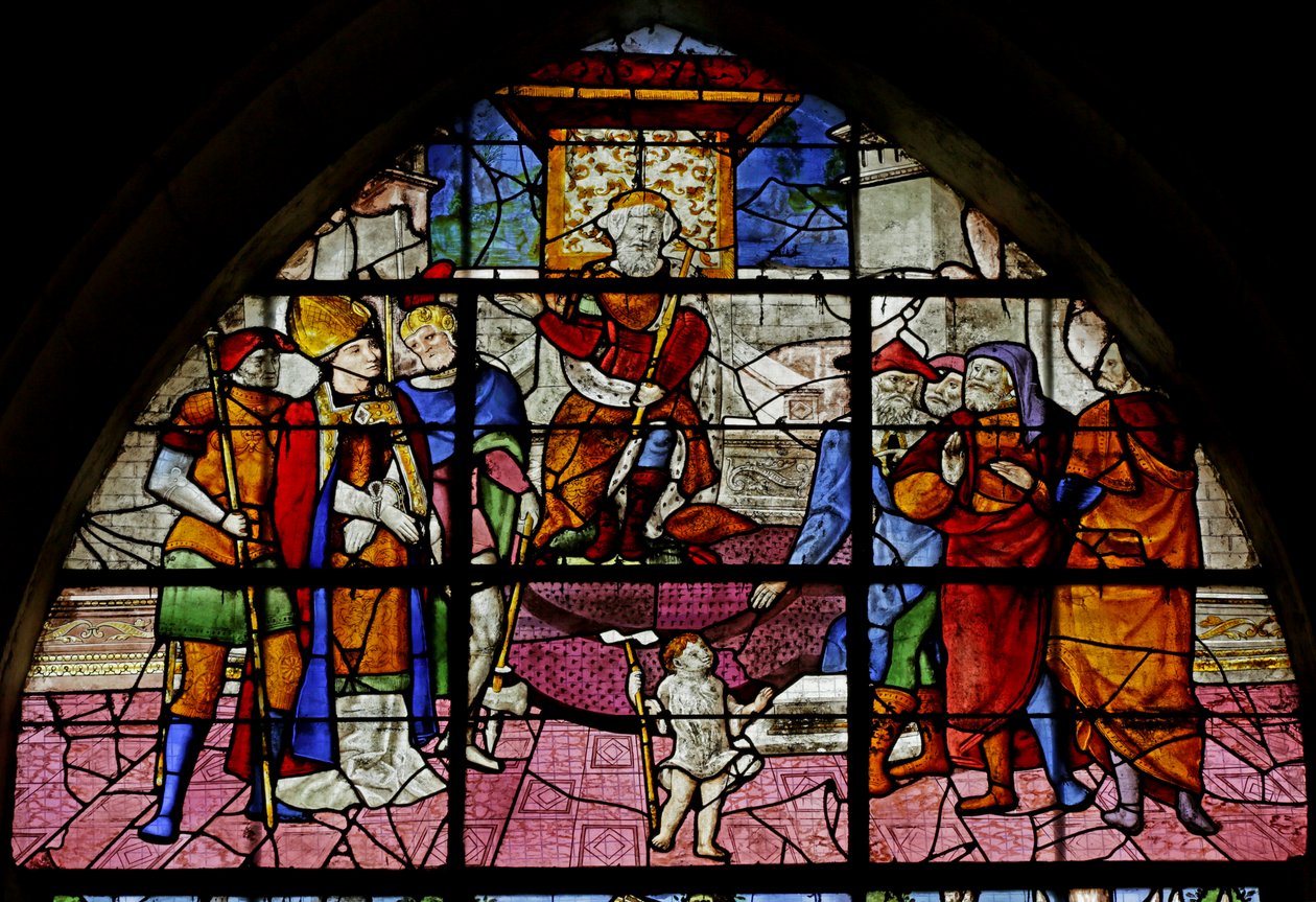 Fönster som visar St Denis före prokonsuln Fescennius, detalj av 2921672, 1530-40 av Rouen School