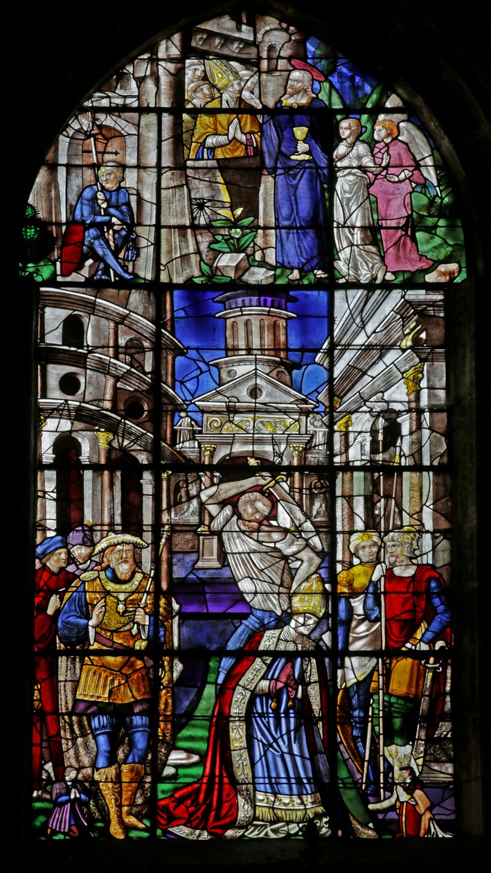 Vindue, der viser henrettelsen af St. Denis, 1530-40 sverige av Rouen School