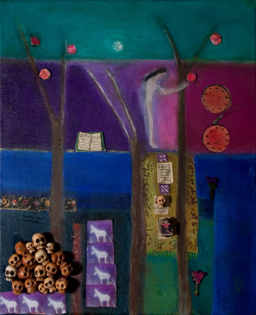 Eve och granatäpple, 2011 (olja och collage på duk) av Roya Salari