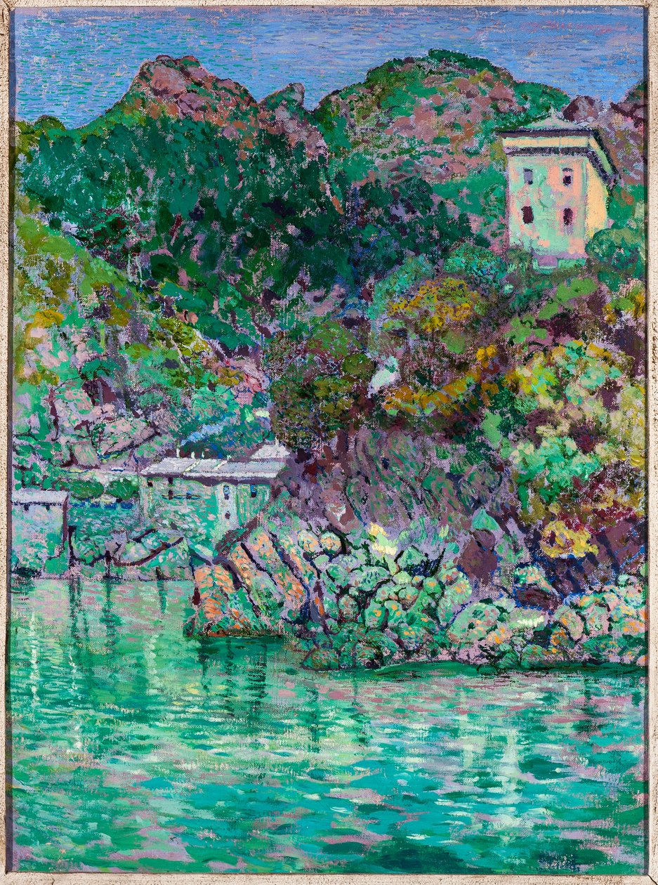 Utsikt över San Fruttuoso, nära Camogli (olja på duk av Rubaldo Merello