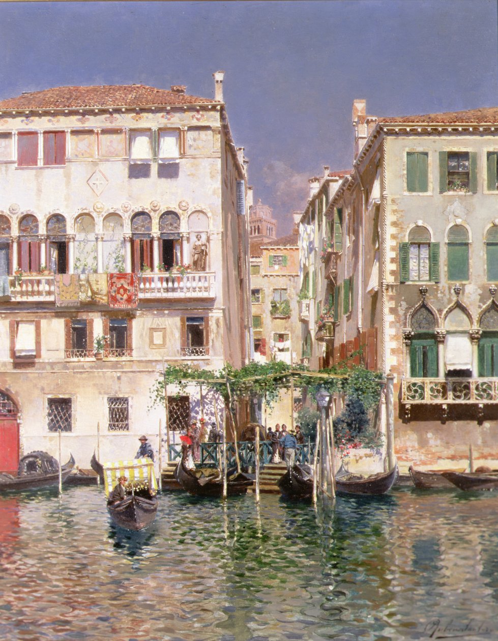 Canal Grande med Campanile of St Maria Gloriosa dei Frari, Venedig (olja på panel) av Rubens Santoro