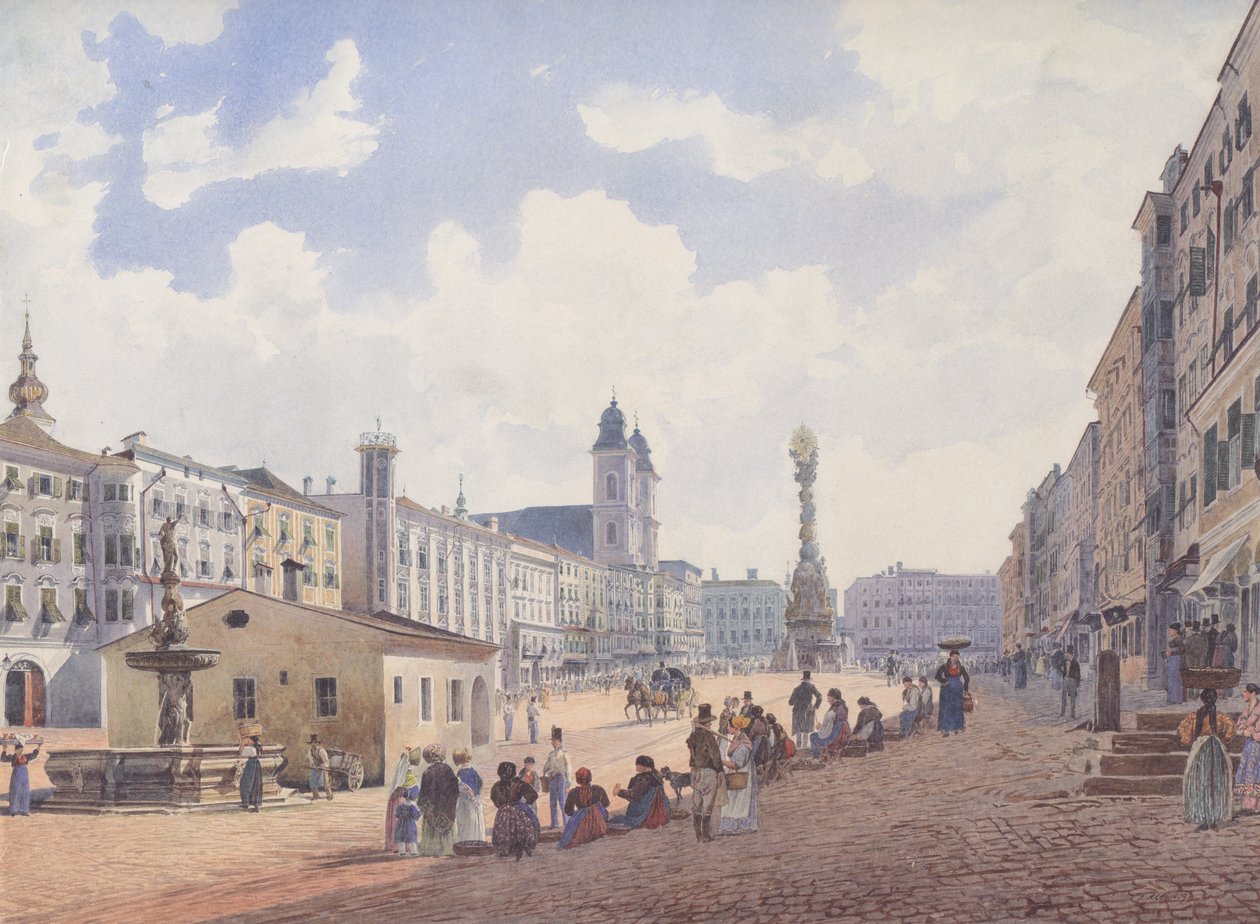 Der Hauptplatz in Linz av Rudolf von Alt