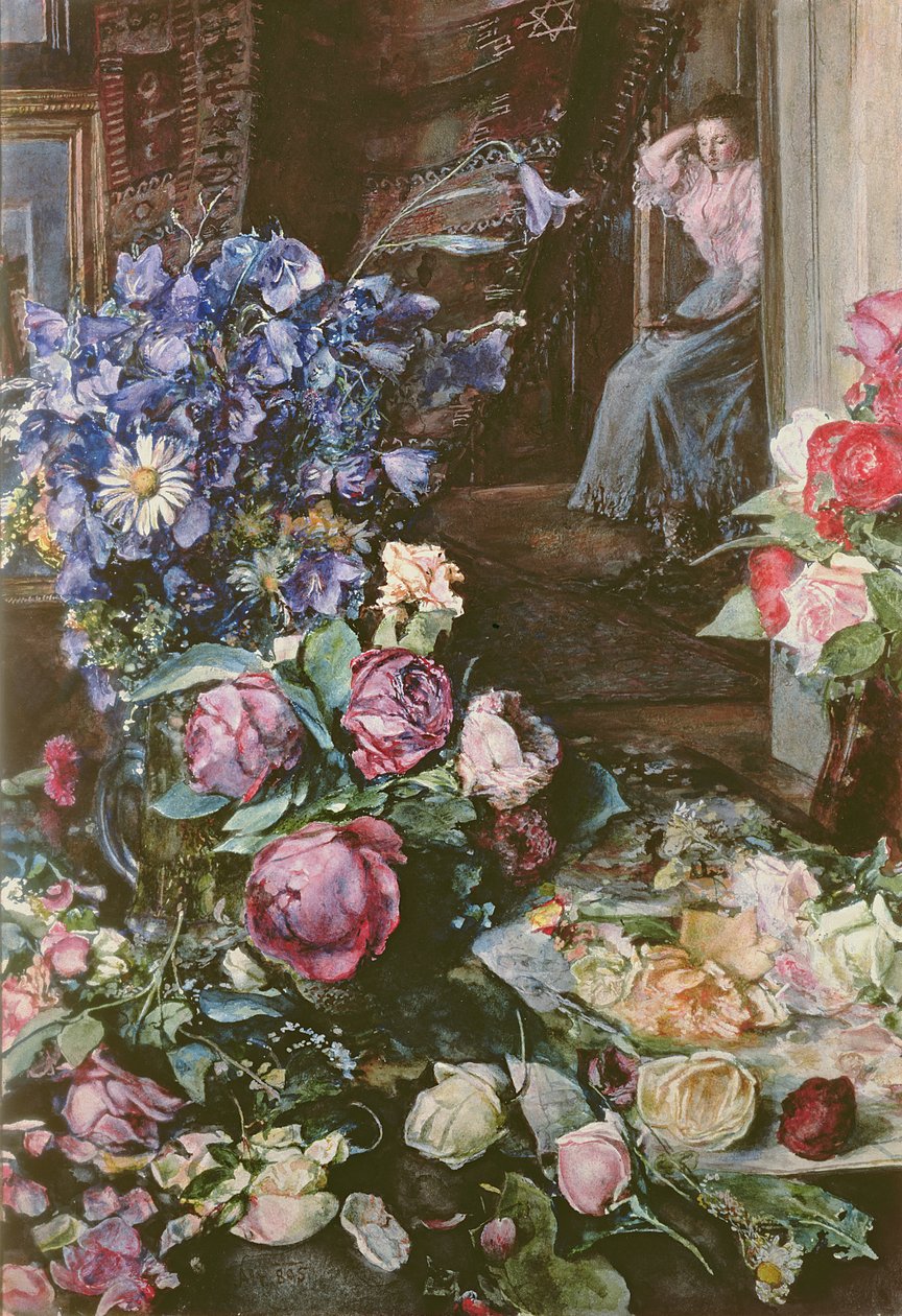 Stilleben med Louise Alt i bakgrunden av Rudolf von Alt