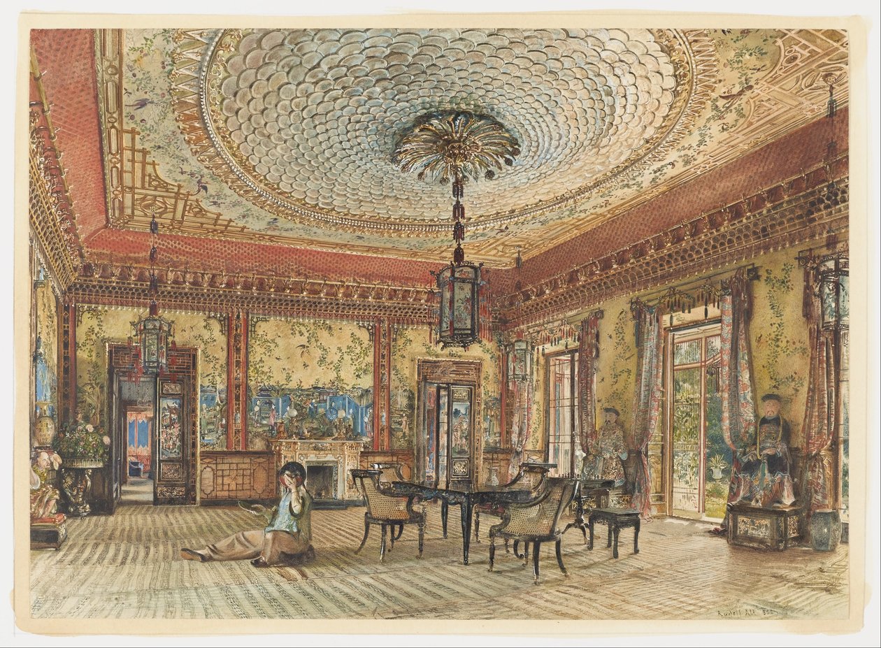 Den japanska salongen, Villa Hügel, Hietzing, Wien av Rudolf von Alt