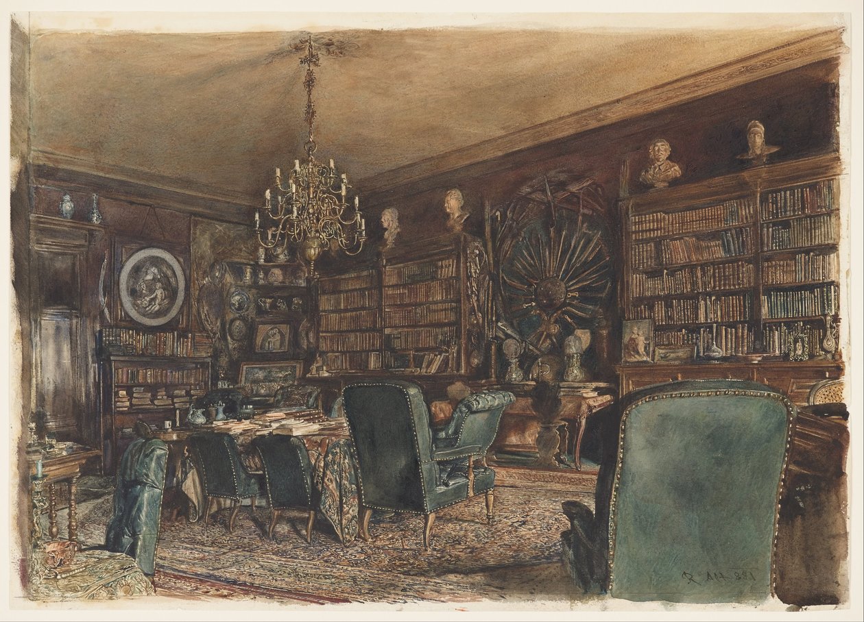 Biblioteket i lägenheten hos greve Lanckoronski i Wien, Riemergasse 8 av Rudolf von Alt