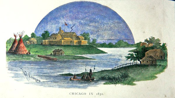 Chicago 1831 (färg litho) av Rudolf (after) Cronau