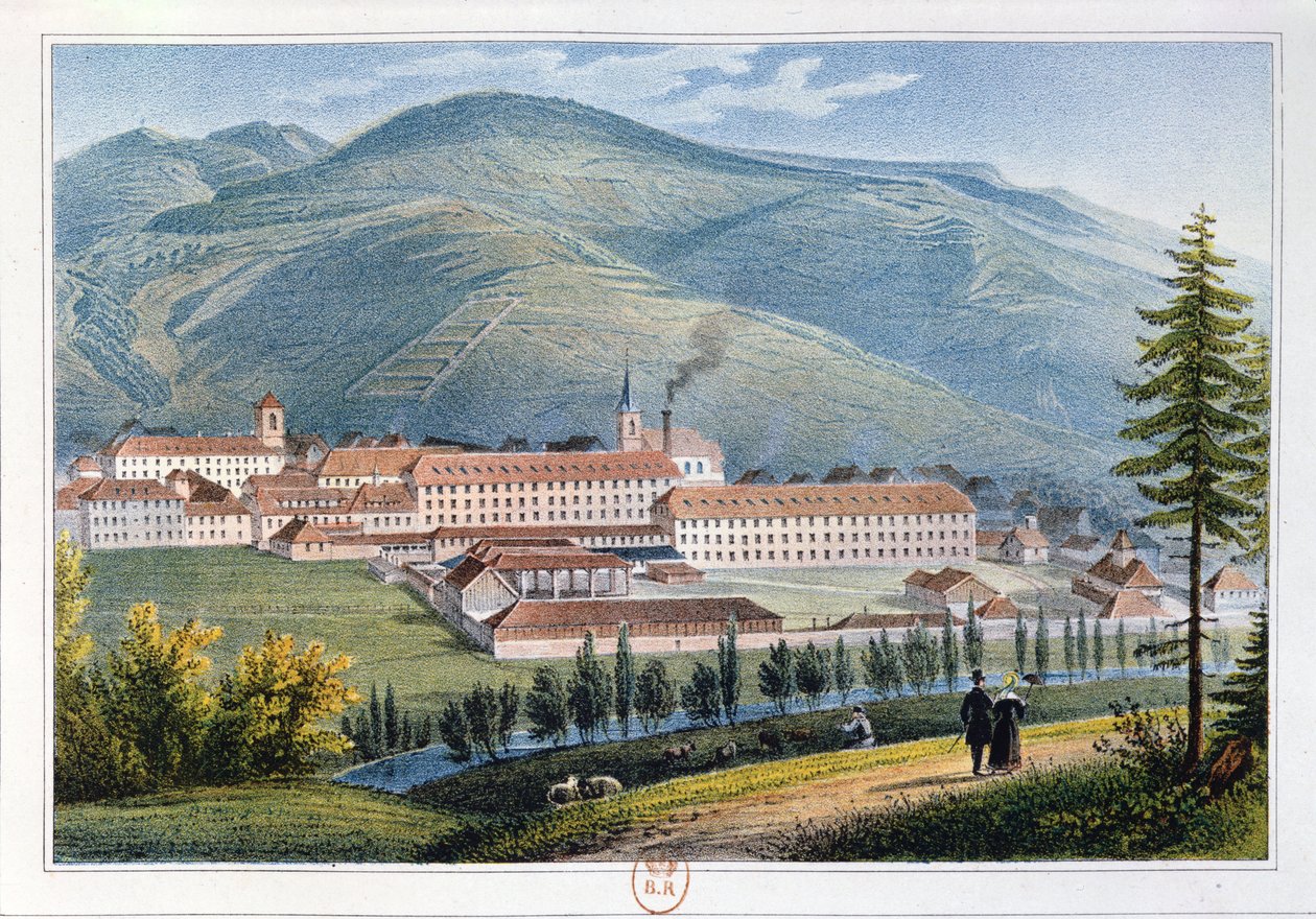 Herrarna Hartmanns och Fils fabrik, Munster, Alsace, Frankrike, 1842 av Rudolf Huber
