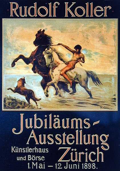 Reproduktion av en affisch som annonserar "Jubilaums Ausstellung", en jubileumsutställning, Zürich av Rudolf Johann Koller
