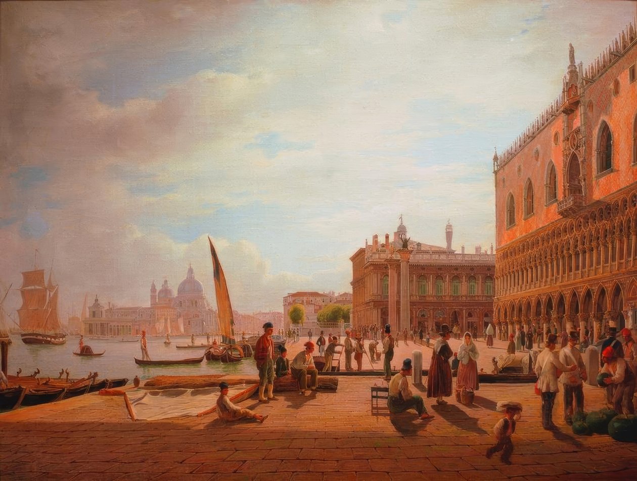 Utsikt över Piazzetta i Venedig med Dogepalatset och San av Rudolf von Alt