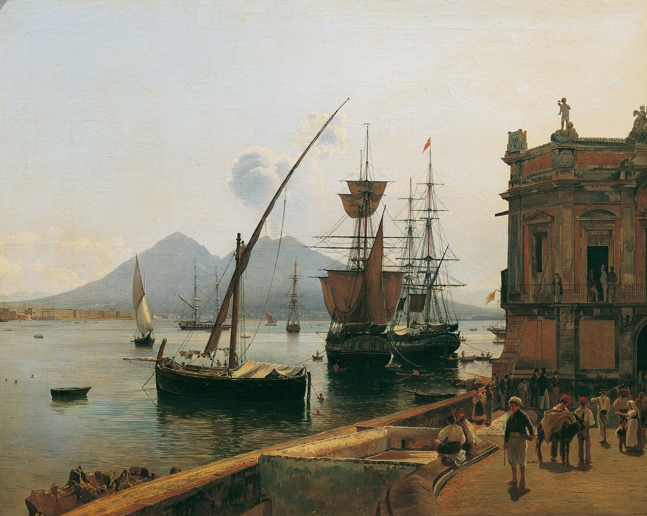 Hamnen i Neapel med Vesuvius av Rudolf von Alt