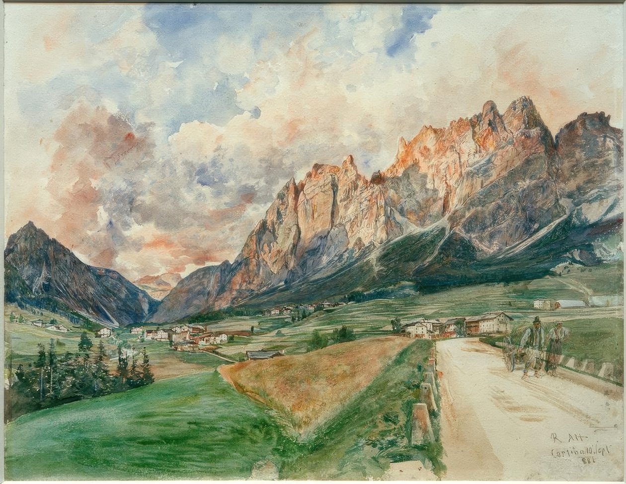 Pomagagnonväggarna med Cortina dAmpezzo av Rudolf von Alt